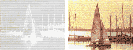 Segelboot: Bild in ASCII Kunst umgewandelt