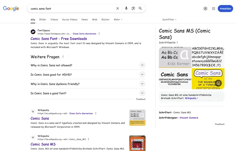 Google Vorschau Comic Sans