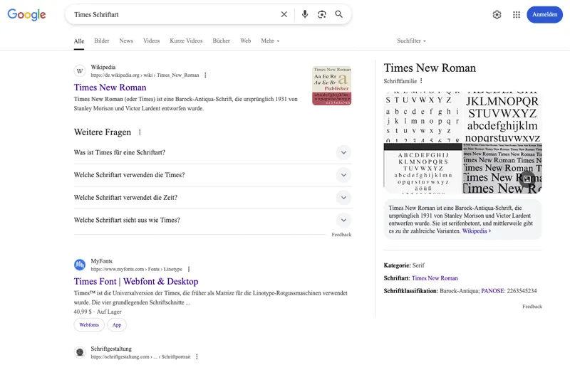 Google Easteregg mit Schriftvorschau